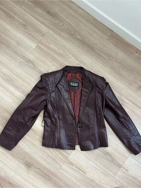 100% Leather ! Vintage Winlit Dark Brown Leather Blazer Jacket